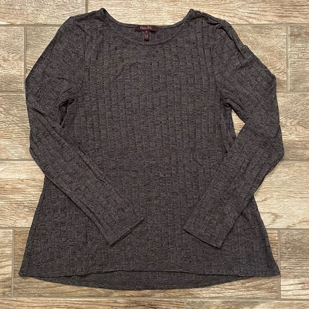 Olivia Sky Dark Gray A-Line Ribbed Long Sleeve Top